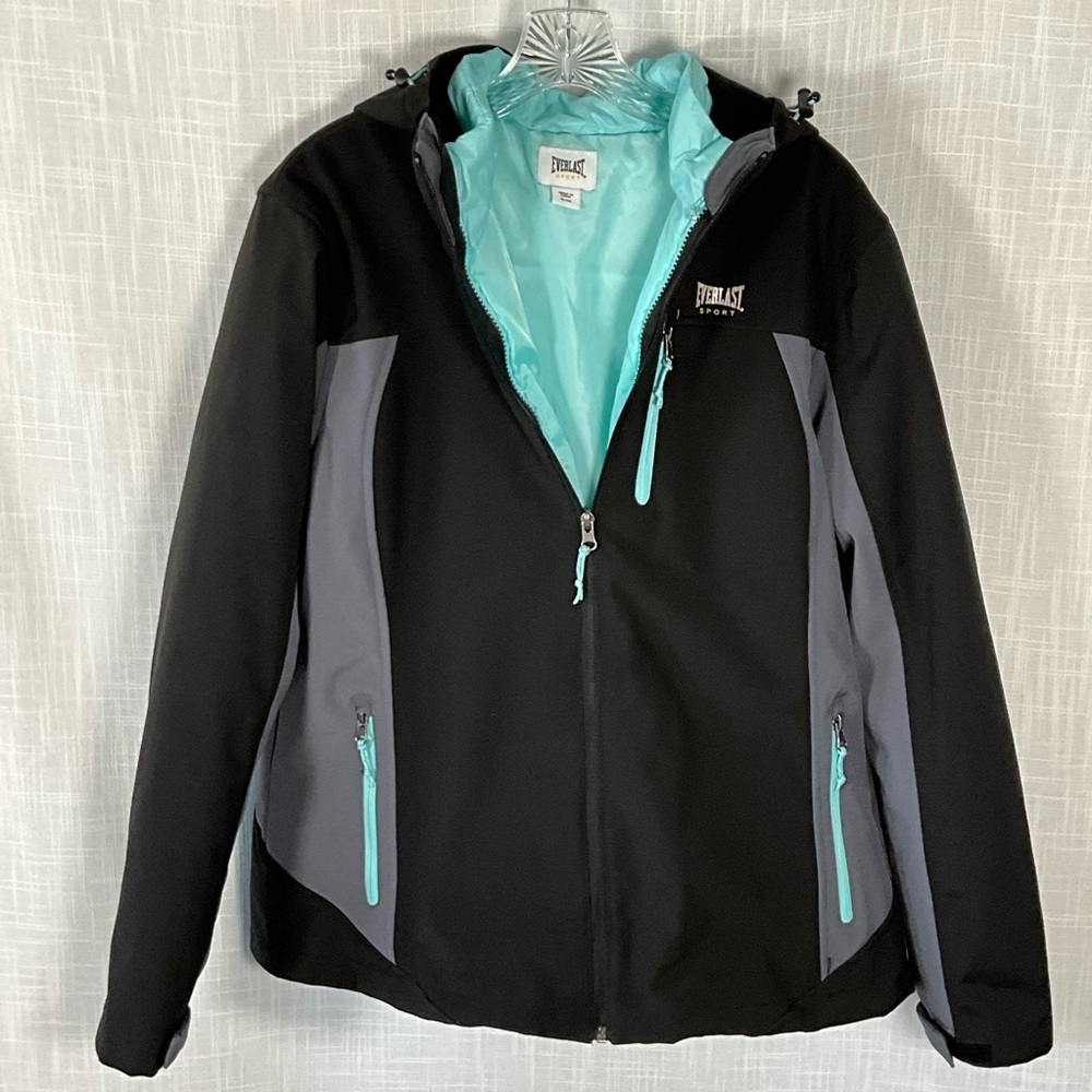 Everlast Jacket Size XL Black with Removable Aqua Lining and Gray Side Panels